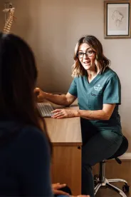 Directora médica atendiendo en su clínica